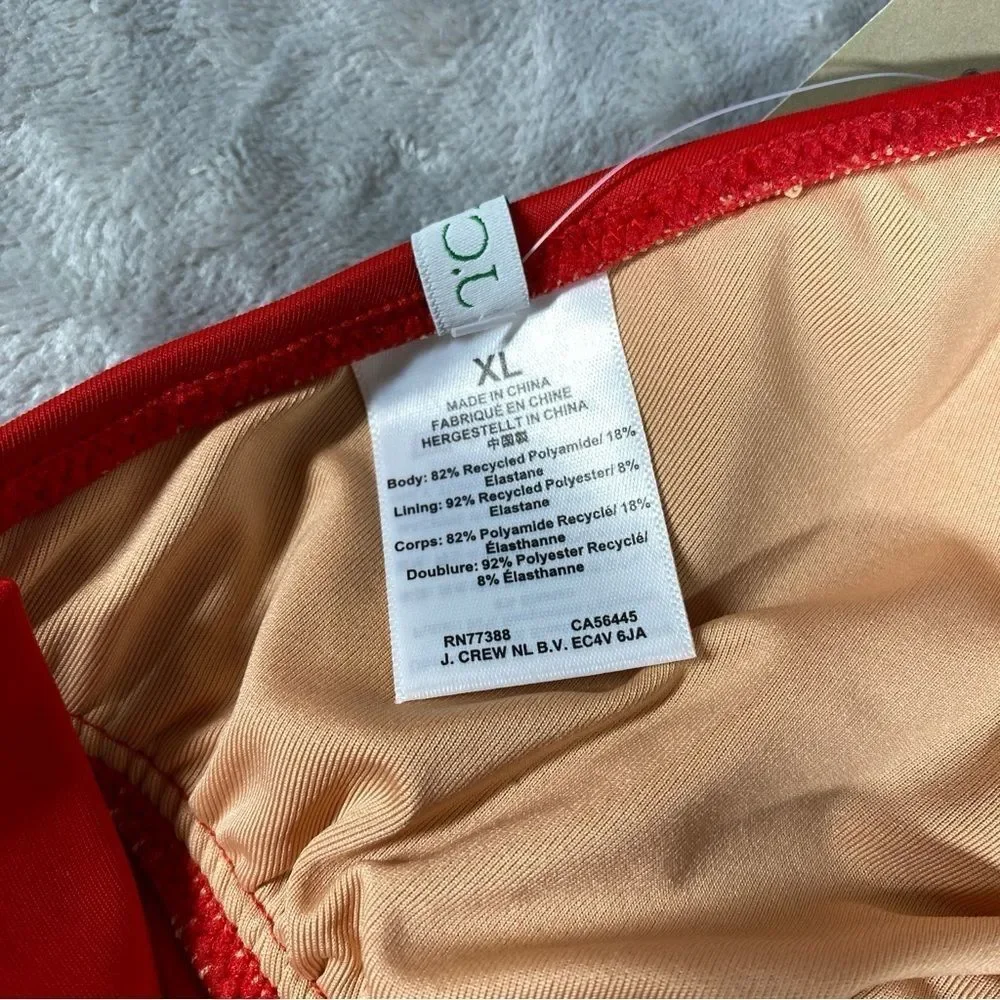 NEW J. Crew DD Halter Tie Back Bikini Top w/ Mesh V Neck Size XL Venetian Red